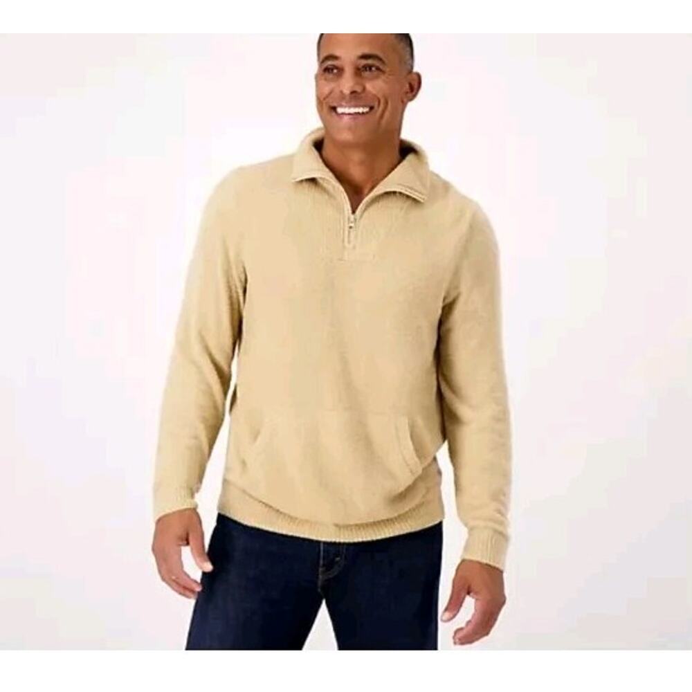 Barefoot Dreams Men's Cozy Chic Lite Half-Zip Pullover Biscotti Small A644334